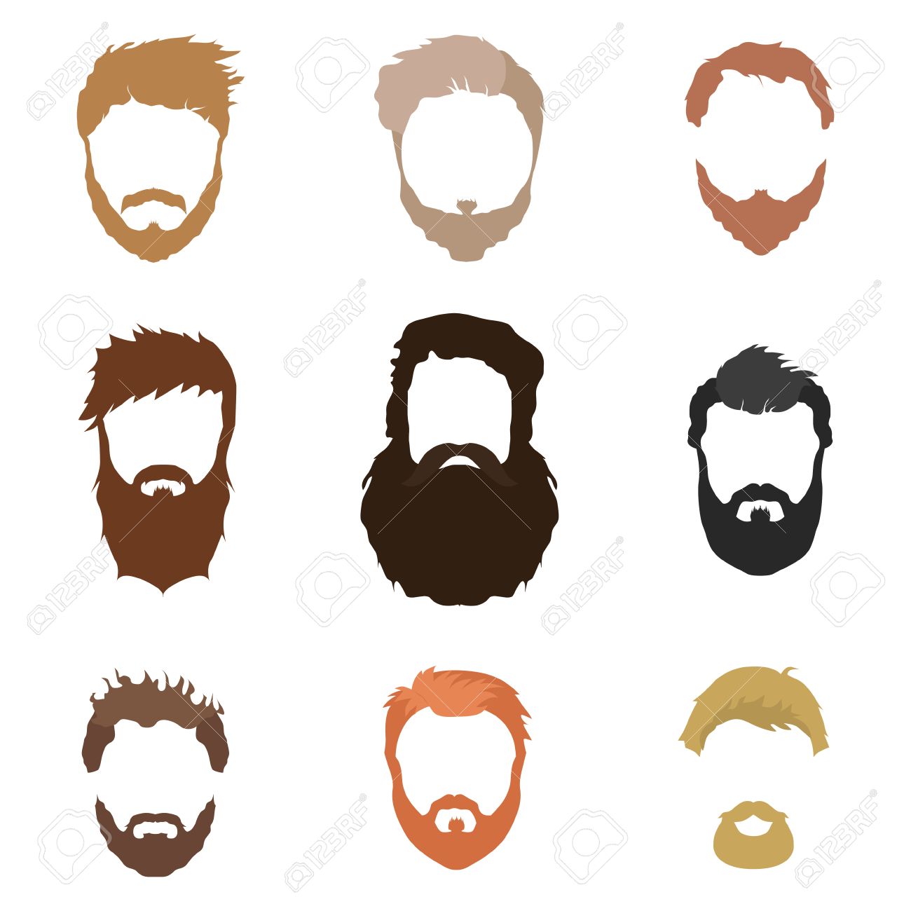Hair, beard and face, hair, cut,out mask flat cartoon collections