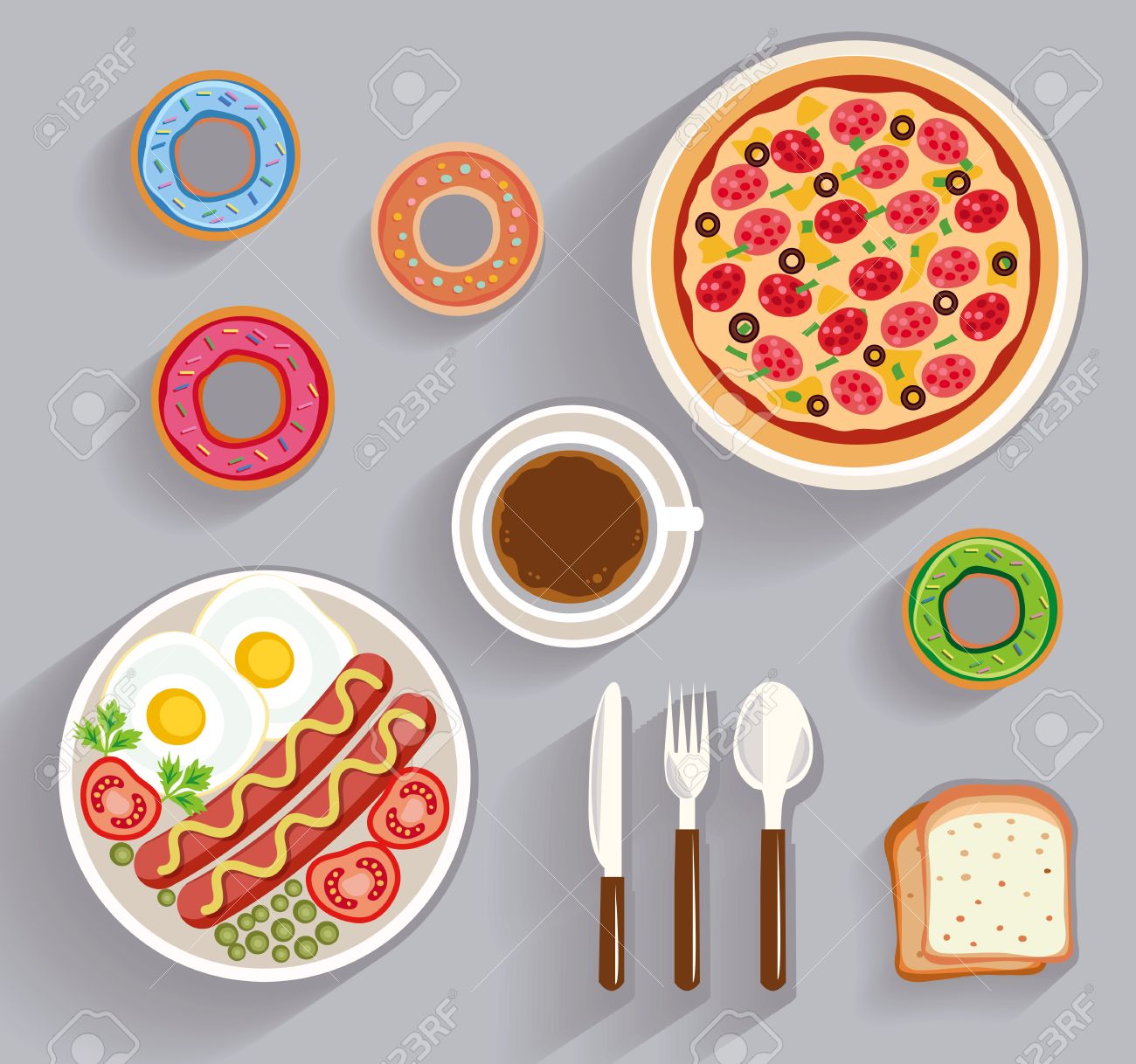 Dining Table Top View business lunch, dinner table - top view (flat concept, vector Dining Table Top View business lunch, dinner table - top view (flat concept, vector