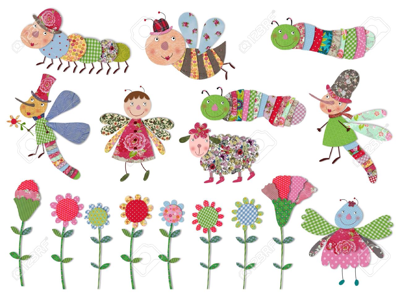 Personnages De Dessins Animés Des Insectes Et Des Fleurs