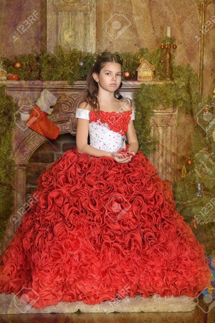 red and white ball gown