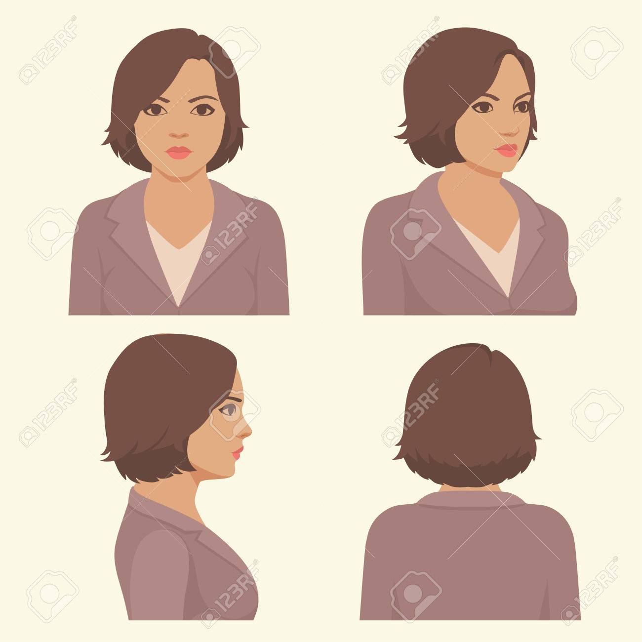 vector girl hairstyles full face and profile head character royalty