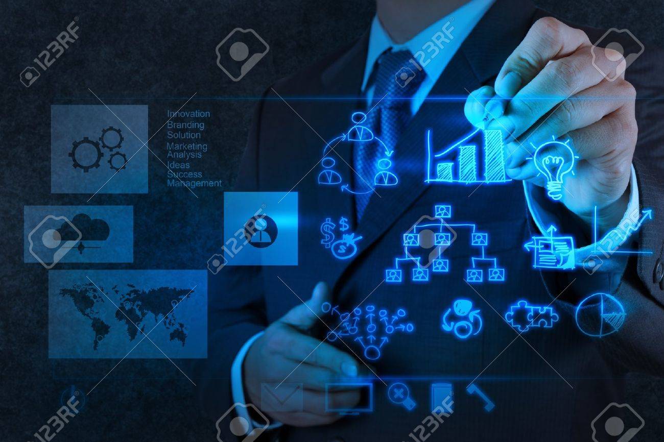 businessman hand working with new modern computer and business strategy as concept - 18237605 businessman hand working with new modern computer and business strategy as concept - 18237605