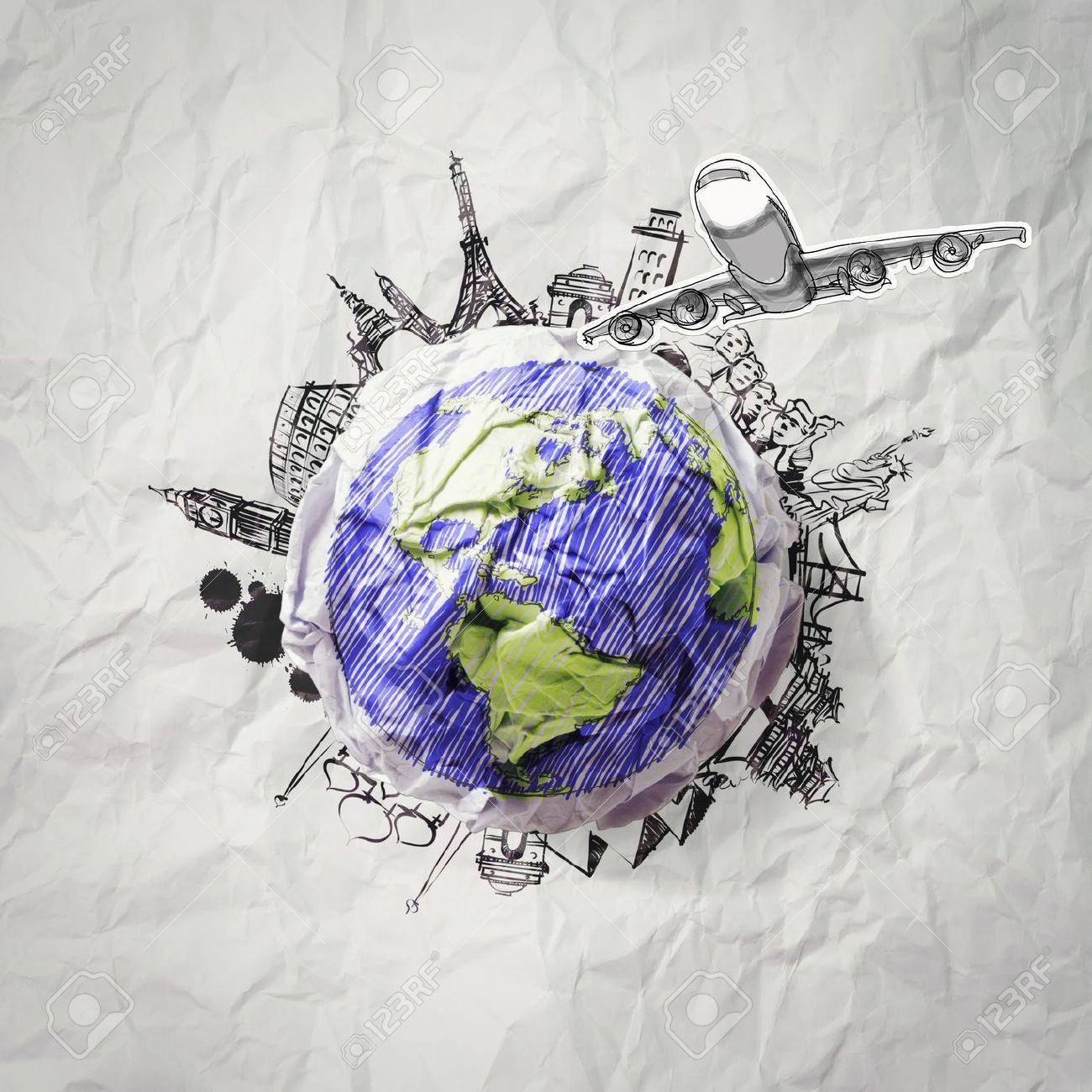 crumpled paper recycling map world