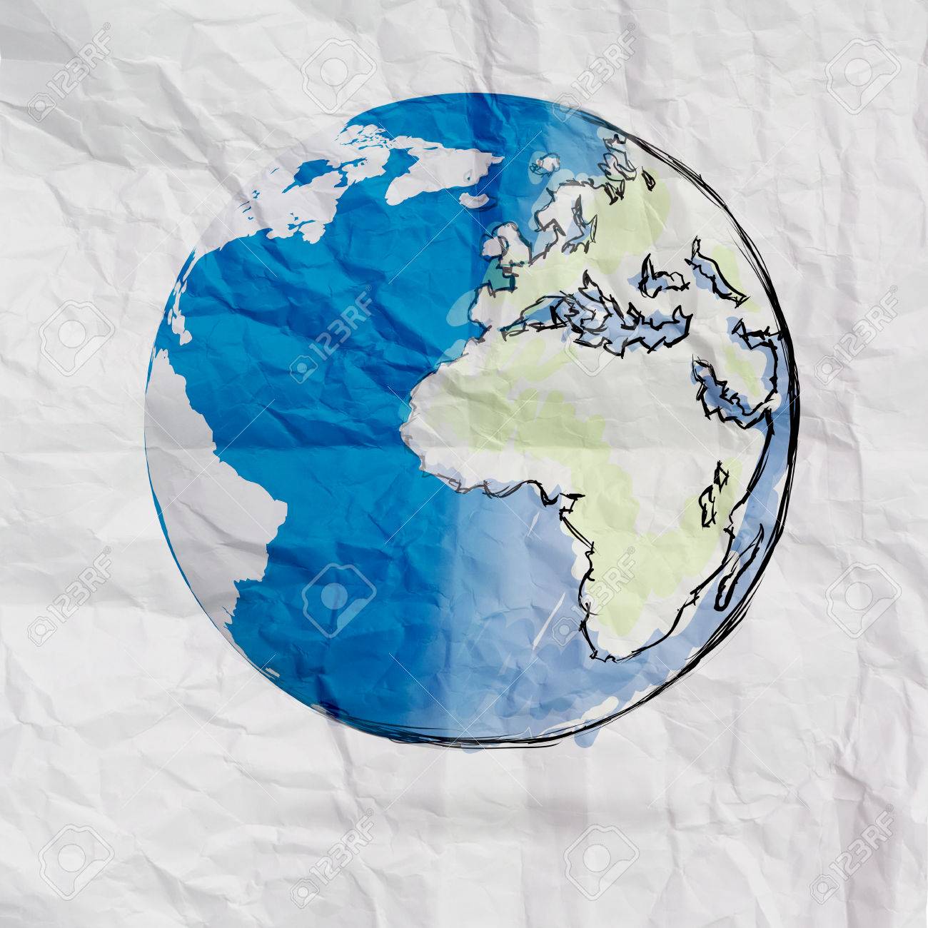crumpled paper recycling map world