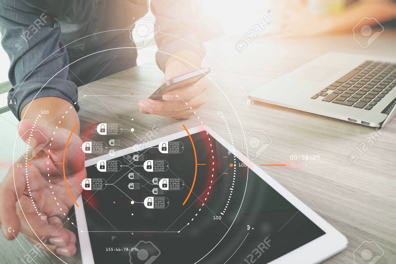 Blockchain technology concept with a chain of encrypted blocks.businessman working with laptop computer with fintech, financial cryptocurrency such as bitcoin - 100544007 Blockchain technology concept with a chain of encrypted blocks.businessman working with laptop computer with fintech, financial cryptocurrency such as bitcoin - 100544007