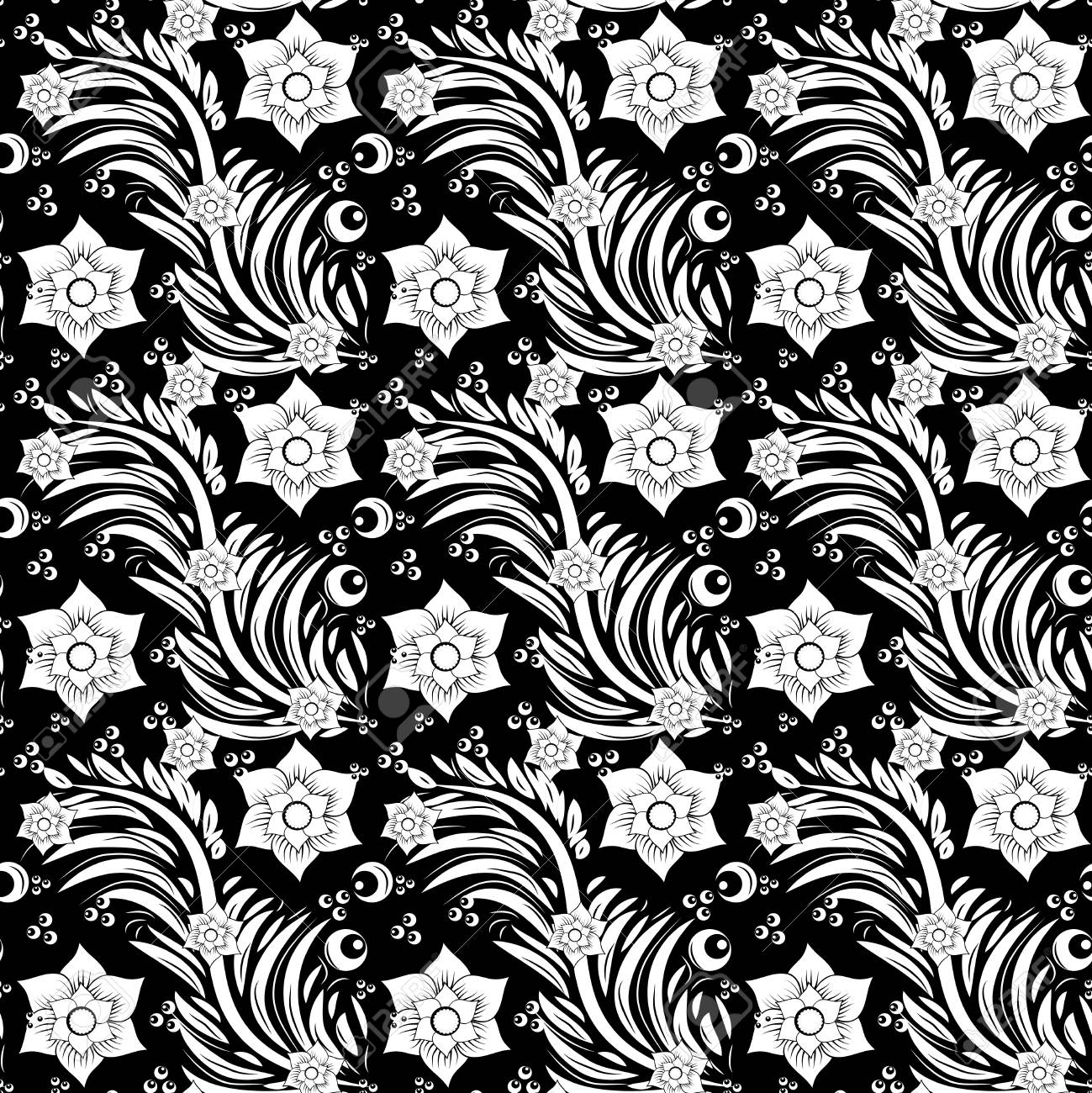 Senza Soluzione Di Continuità In Bianco E Nero Motivo Floreale Per Il Vostro Disegno