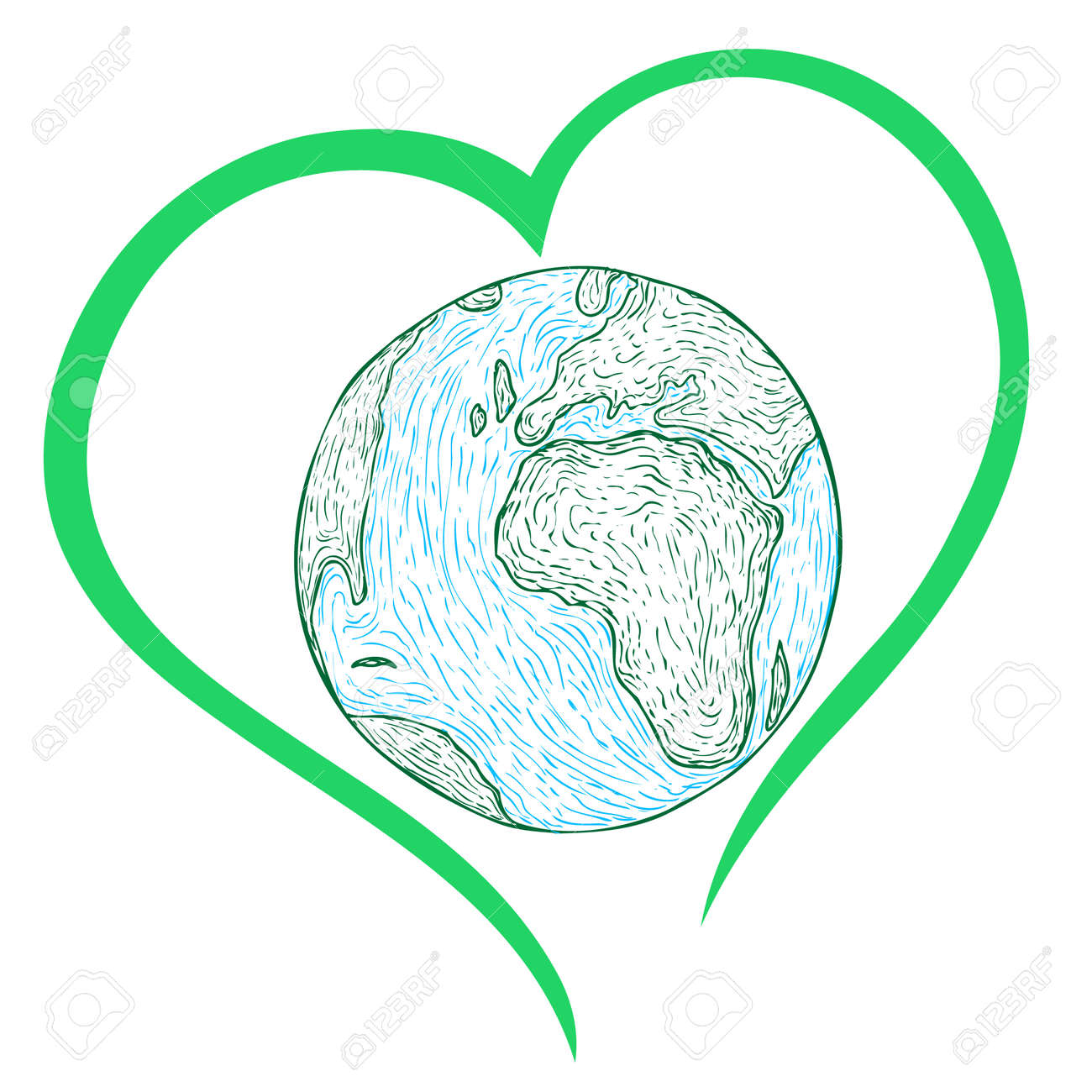 hand-drawn earth strokes with green heart around - 165925780 hand-drawn earth strokes with green heart around - 165925780