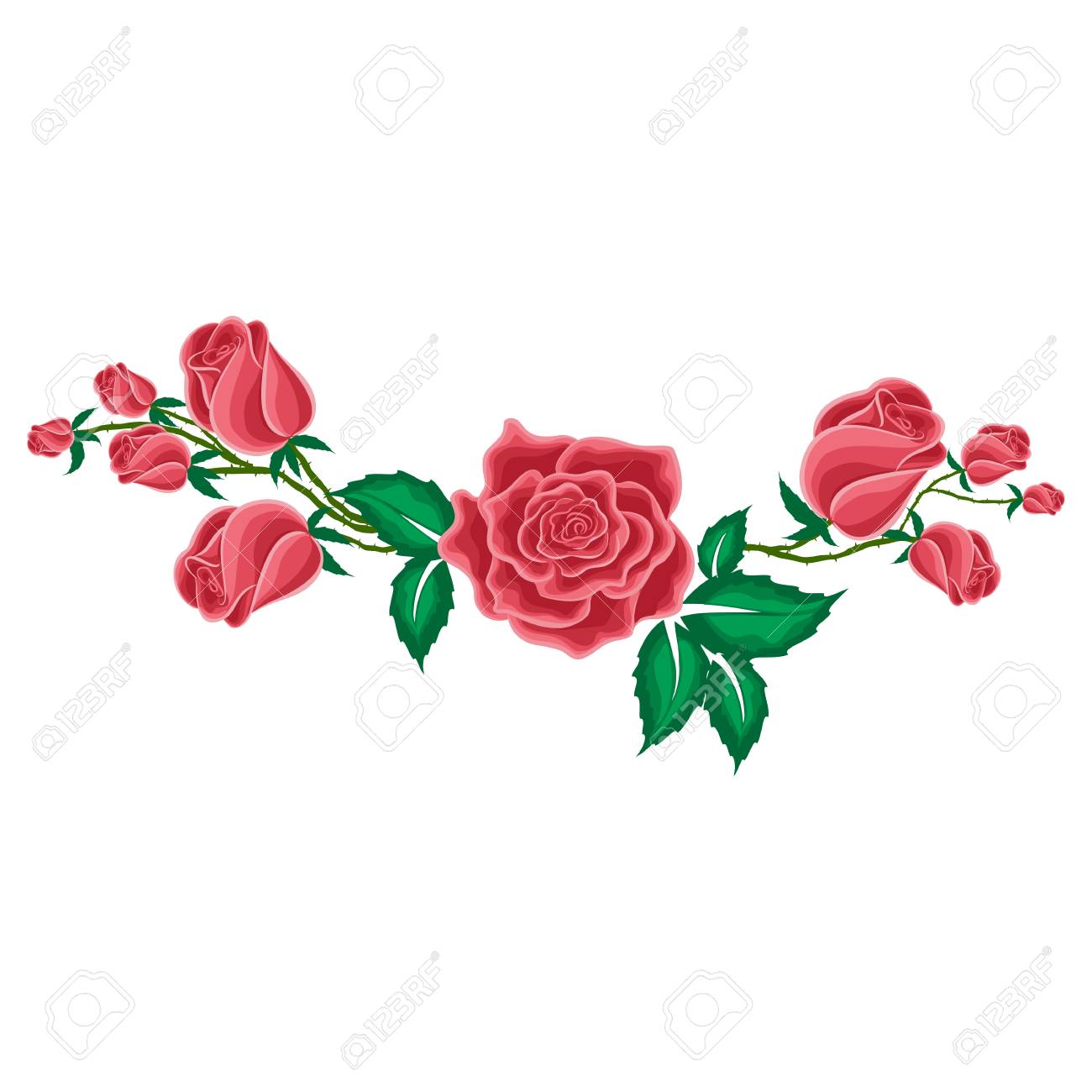 rosa roja y capullos de rosas en estilo de dibujos animados para