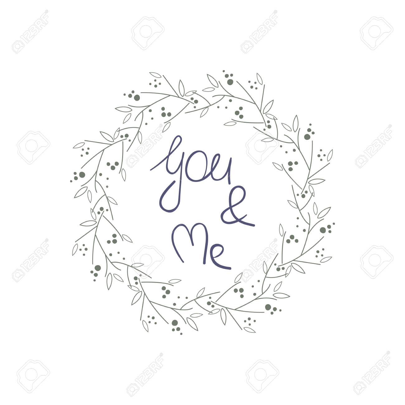 あなたと私 手書きのレタリングと花のフレーム ポスター カード 招待状 プラカード パンフレット バレンタインデー 結婚式カードのデザイン のイラスト素材 ベクタ Image