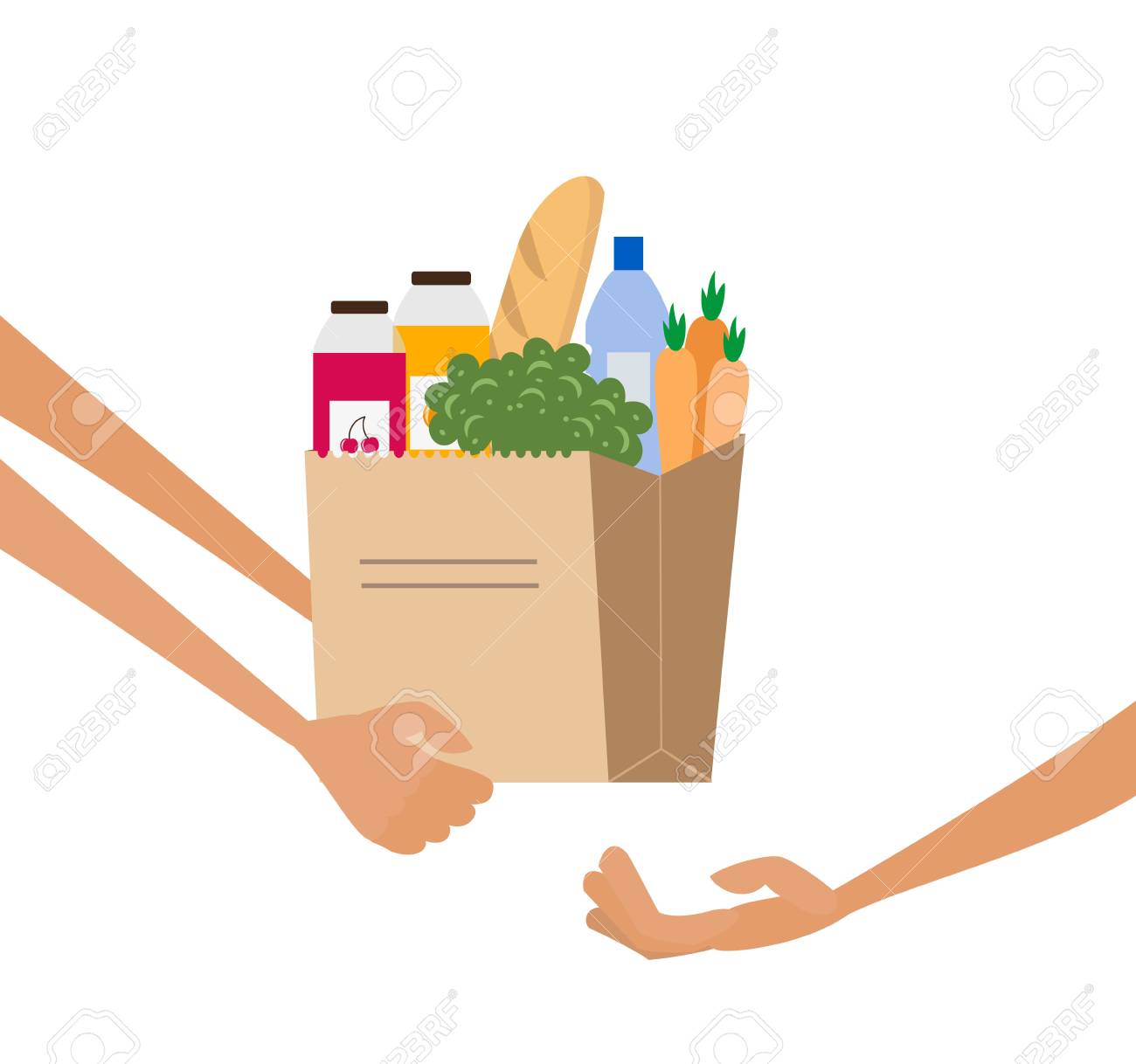 Grocery delivery service concept with paper bag full of food. Vector illustration. - 98521512 Grocery delivery service concept with paper bag full of food. Vector illustration. - 98521512