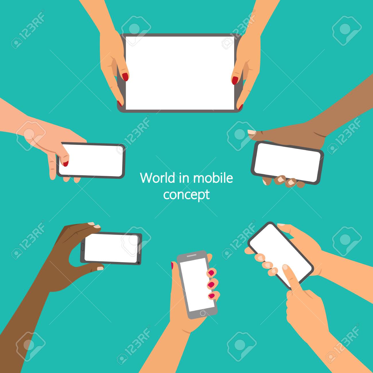 Mobile application concept, hands holding a phones. Vector illustration. - 122226303 Mobile application concept, hands holding a phones. Vector illustration. - 122226303