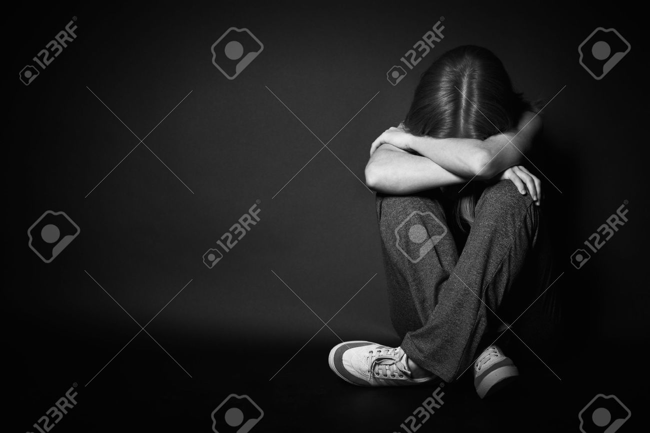 Sad Woman In Depression And Despair Crying On Black Dark Background Stock  Photo, Picture And Royalty Free Image. Image 27756437.