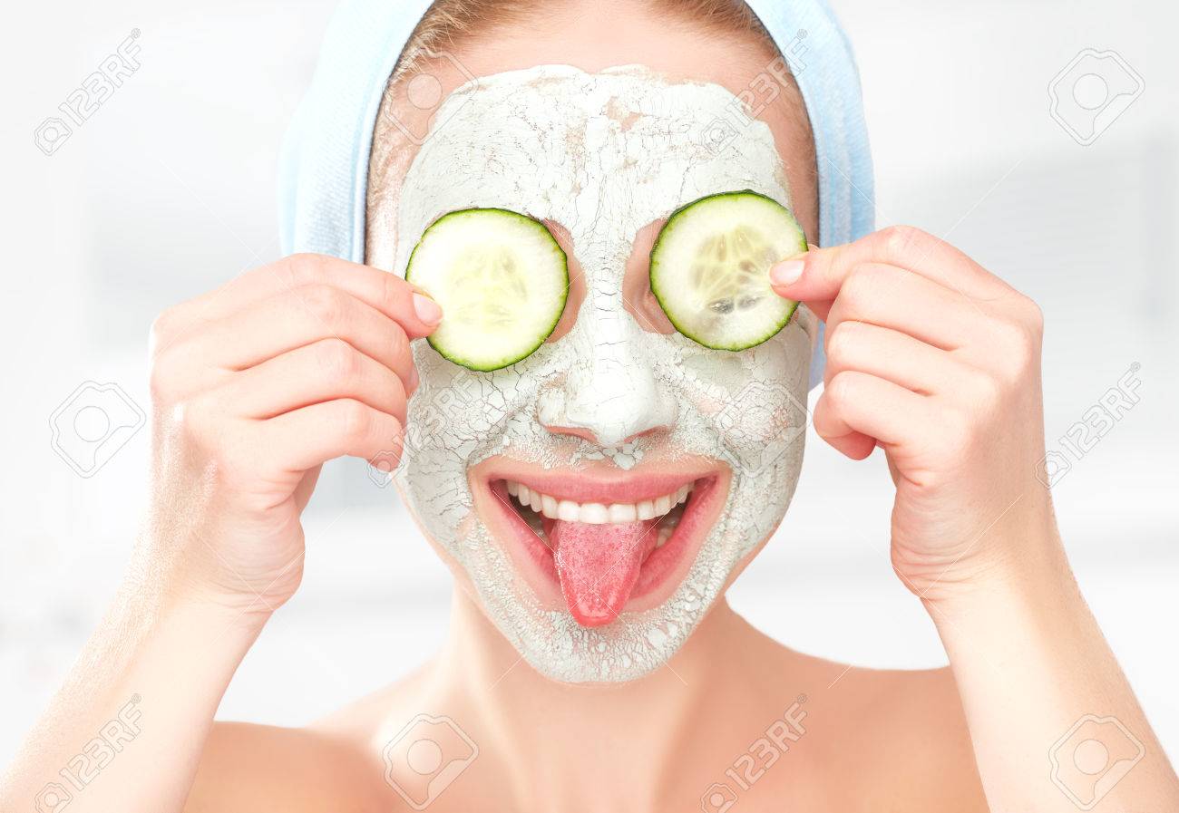 Download Funny Young Girl With A Mask For Skin Face And Cucumbers On Eyes Stock Photo Picture And Royalty Free Image Image 33391763 PSD Mockup Templates