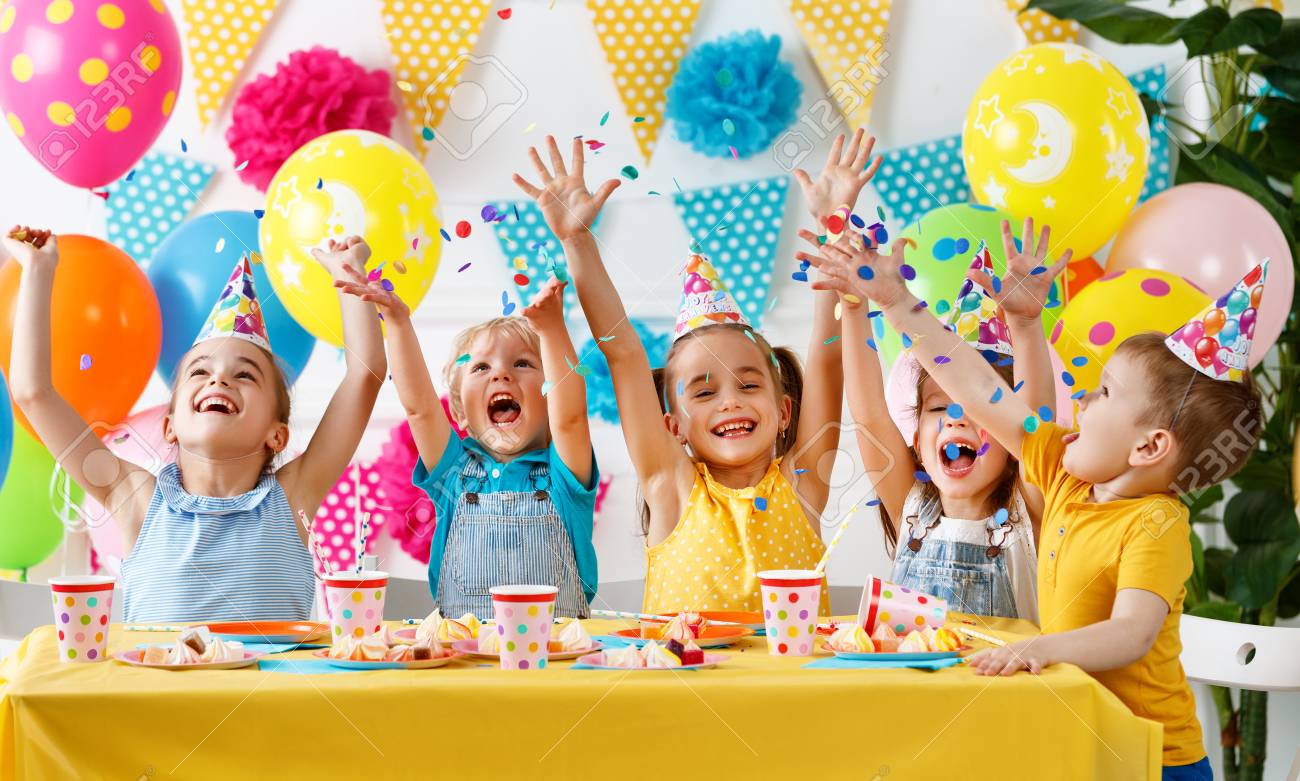 Children's birthday. happy kids with cake and balloons - 103907106 Children's birthday. happy kids with cake and balloons - 103907106