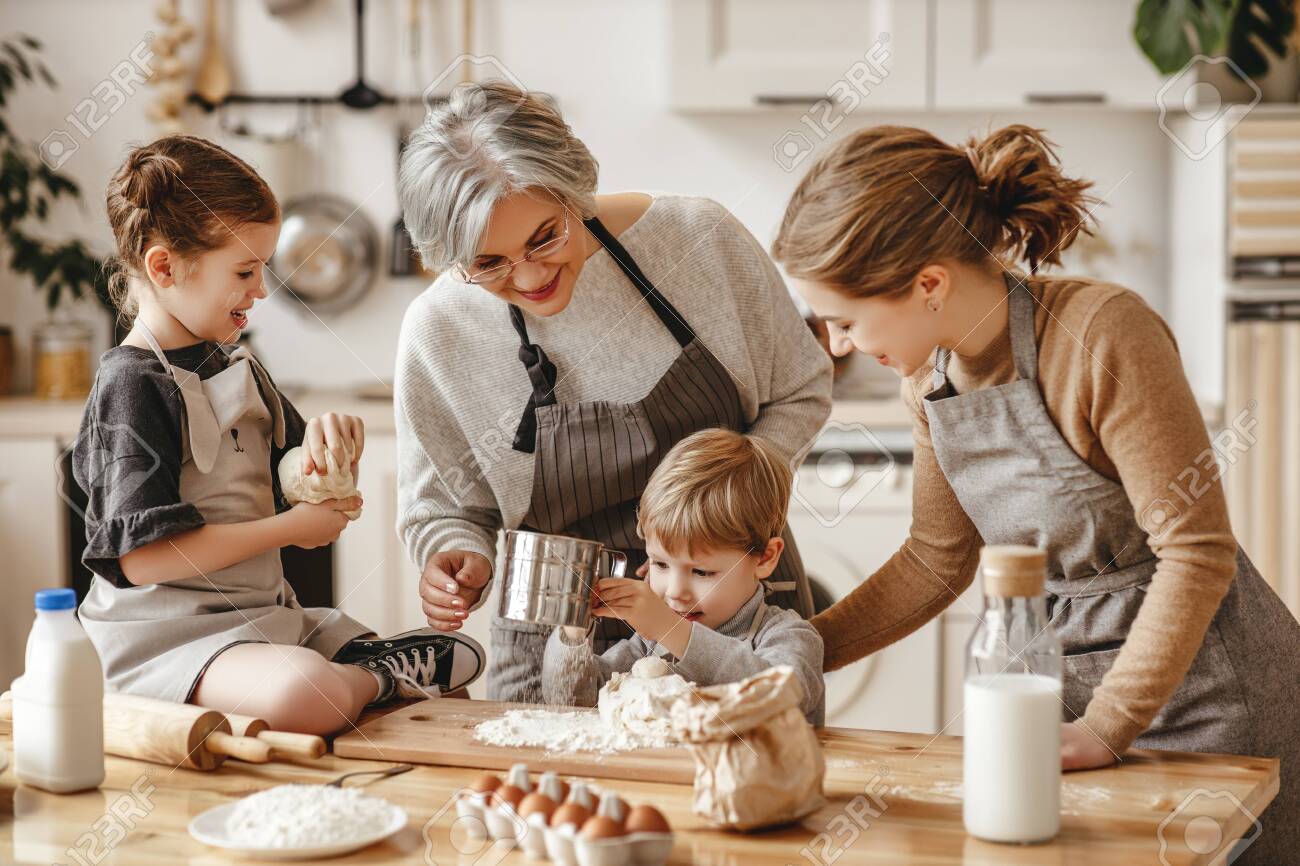 Happy Family A Grandmother With Her Daughter And Grandchildren Stock Photo Picture And Royalty Free Image Image 141474306