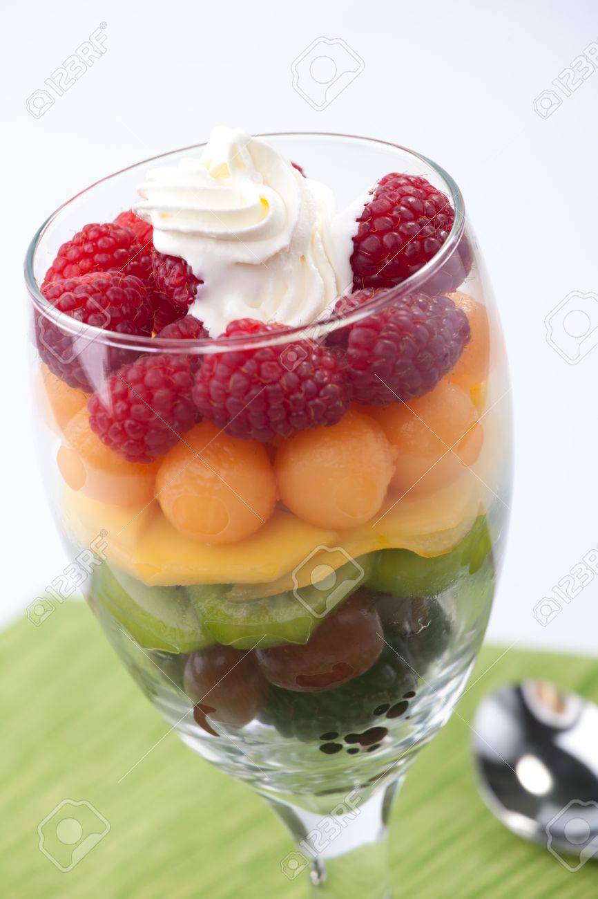 Serving Of Fresh Rainbow Fruit Salad Blackberries Red Grapes Kiwi Mango Melon And Raspberries Stock Photo Picture And Royalty Free Image Image