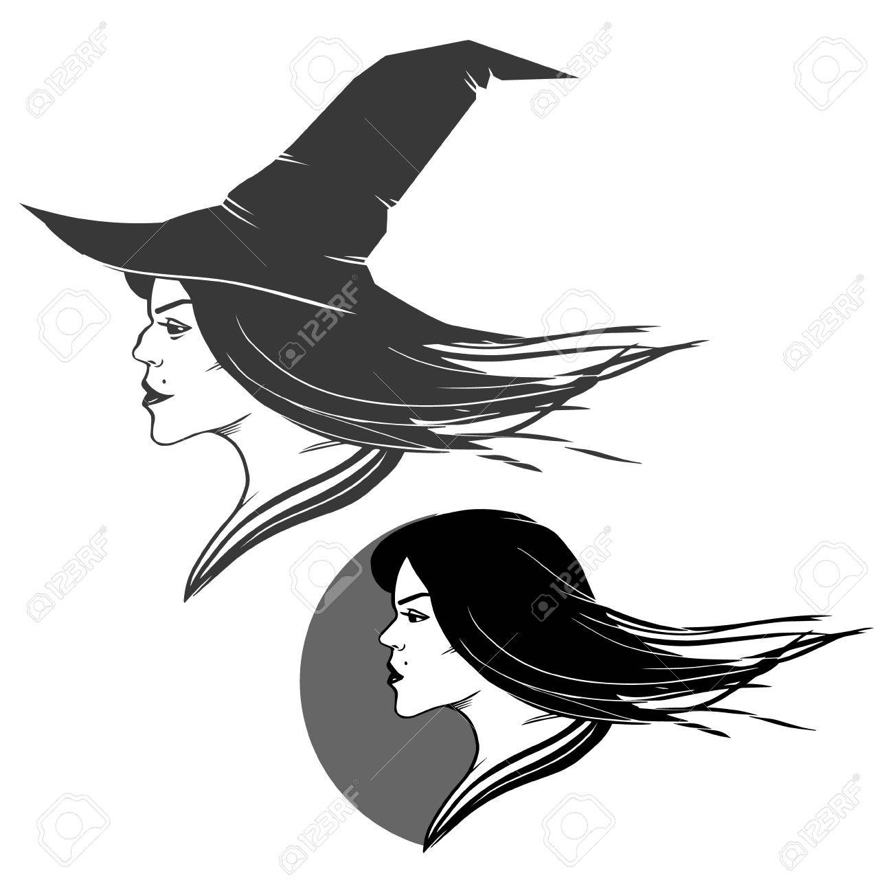 孤立した背景には シンプルなイラストに魔女の頭のシルエットのイラスト素材 ベクタ Image