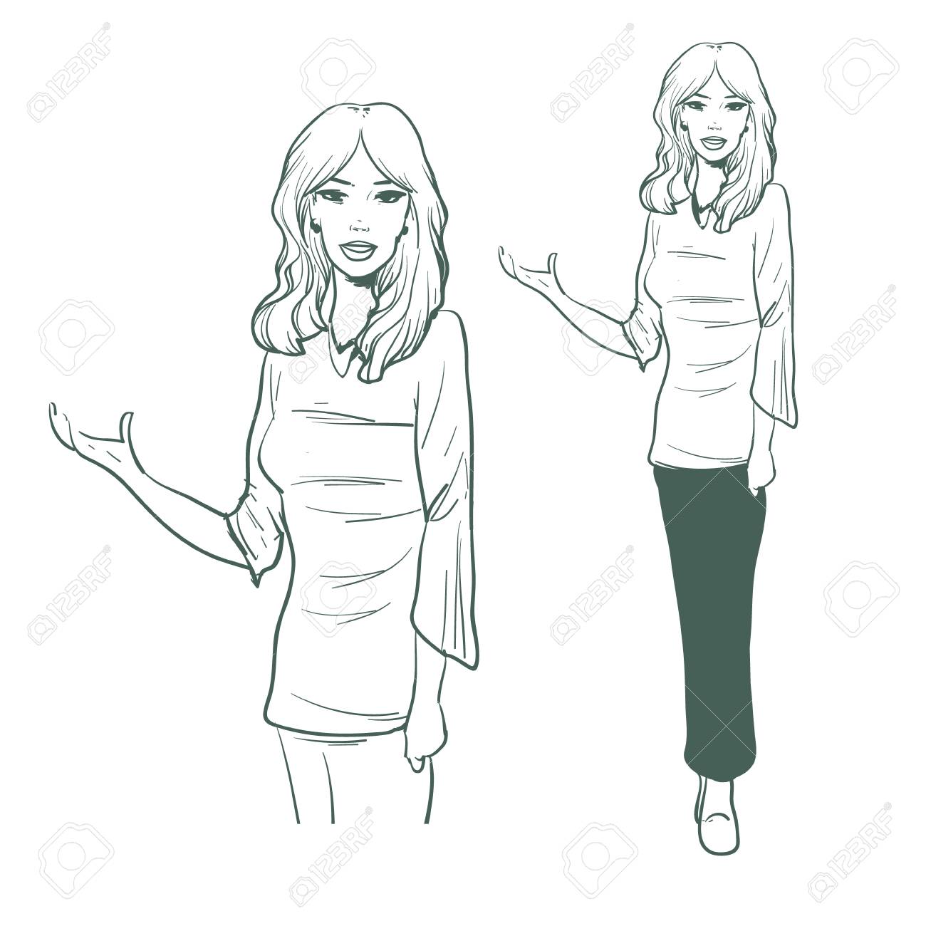Fashion Sketch Of Pretty Woman Simple Illustration Isolated