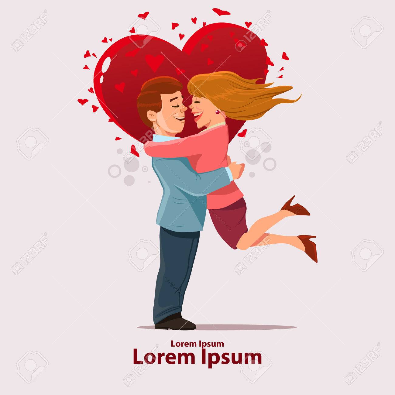 バレンタイン カード ベクトル図 幸せなカップル 愛 抱擁 漫画のキャラクター ロマンチックなデートのイラスト素材 ベクタ Image