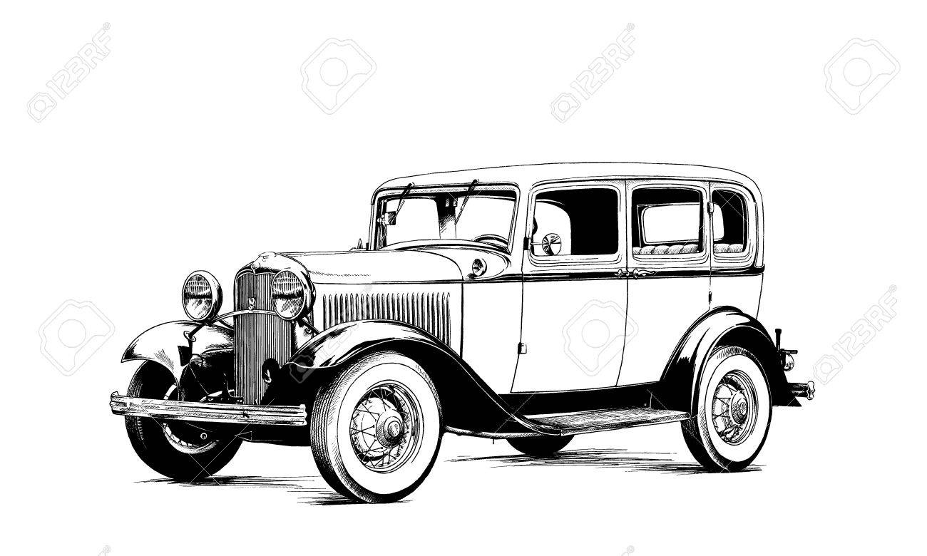 レトロな車がインクを黒と白に塗装 の写真素材 画像素材 Image