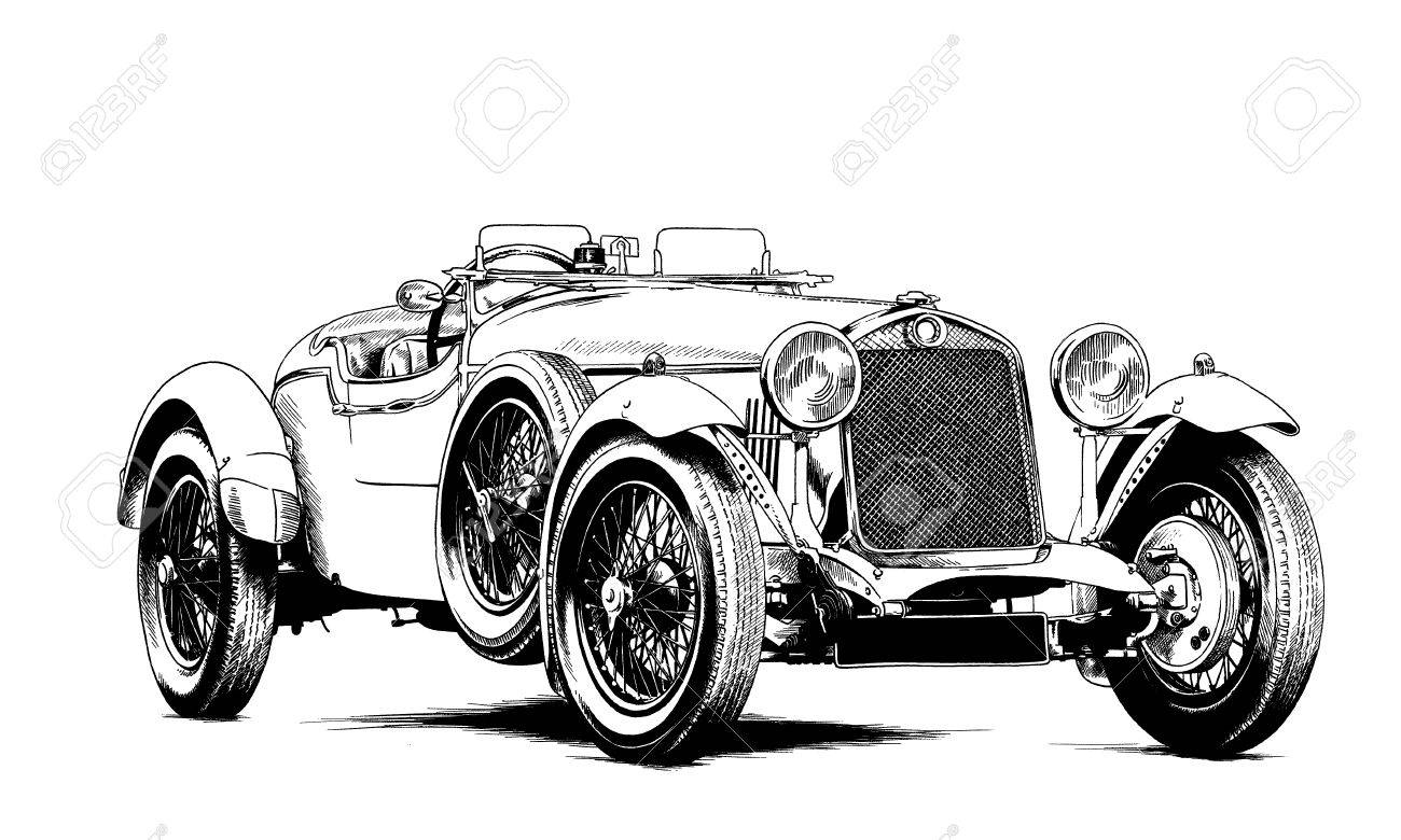 レトロな車がインクを黒と白に塗装 の写真素材 画像素材 Image