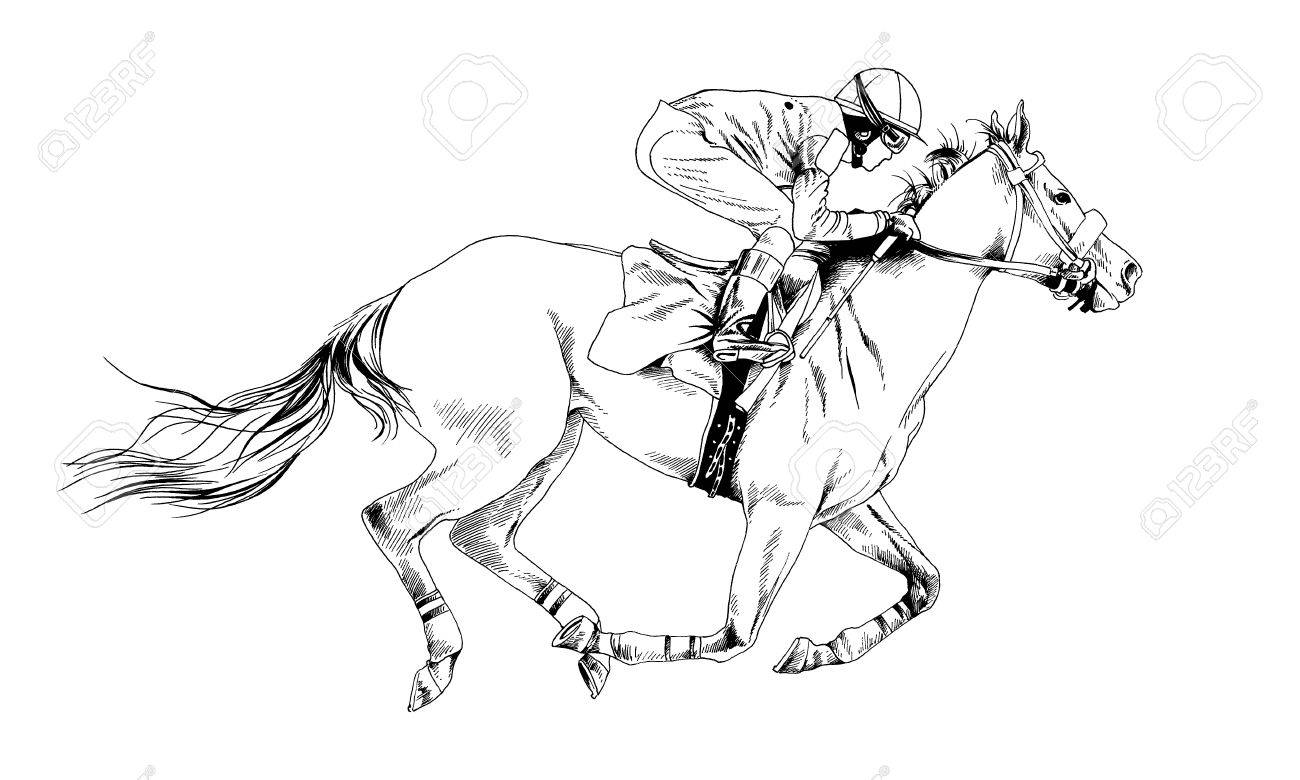 cheval de course sans harnais dessine en encre a la main sur fond blanc pleine longueur banque d images et photos libres droits image 76840779 coloriages personnages yugioh