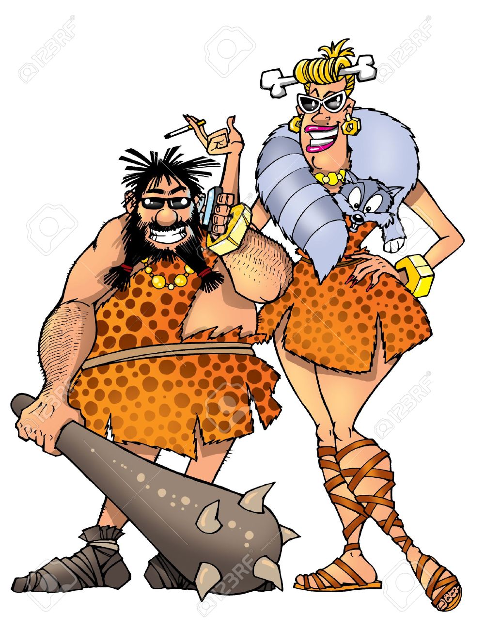 L Homme Prehistorique Drole Et Femme Banque D Images Et Photos Libres De Droits Image