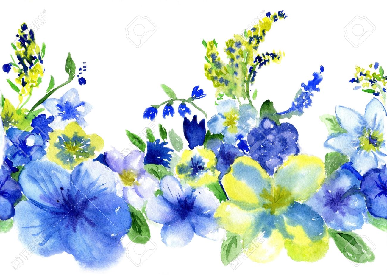 白い背景の上暗い水彩画の青と黄色の花 の写真素材 画像素材 Image 白い背景の上暗い水彩画の青と黄色の花 の写真素材 画像素材 Image