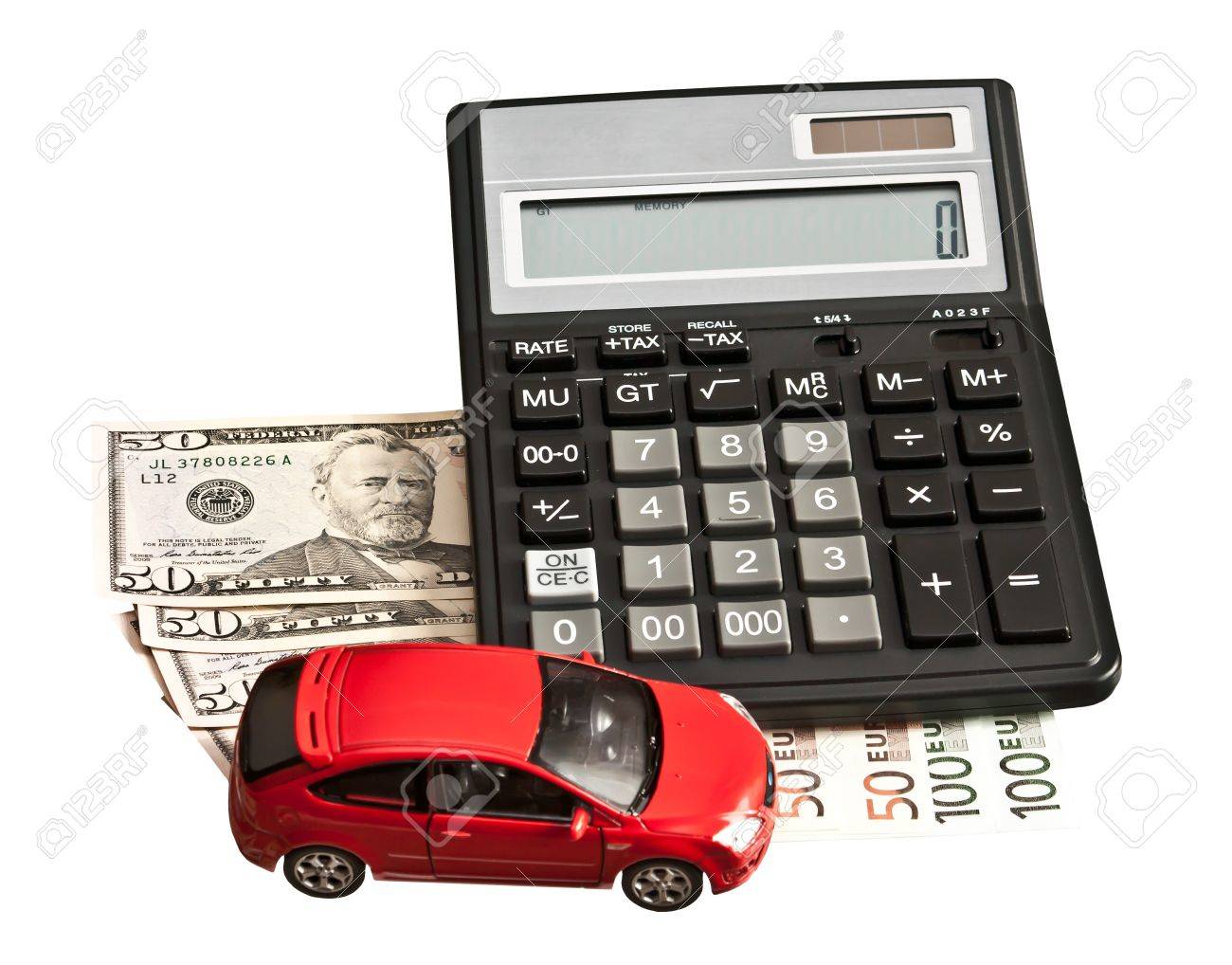 おもちゃの車と白でお金 レンタルや購入する保険の車のコンセプト の写真素材 画像素材 Image