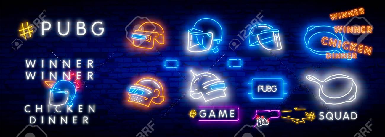 Game Battle Grounds Neon Sign Bright Signboard Light Banner Pubg Vector Illustration Logo And Text Winner Winner Chicken Dinner Winning Pubg Text Royalty Free Cliparts Vectors And Stock Illustration Image