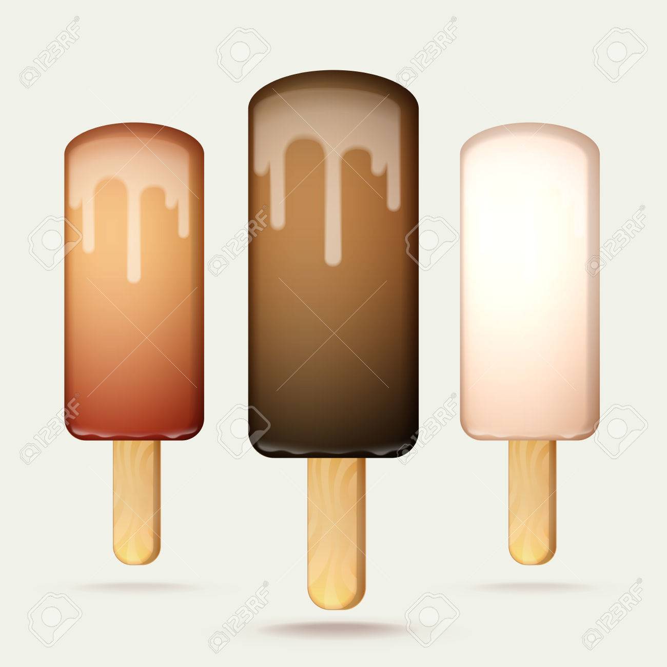 木の棒のアイスクリーム バーを溶融チョコレート グレージング ベクトル イラストの 3 つのタイプの設定 のイラスト素材 ベクタ Image