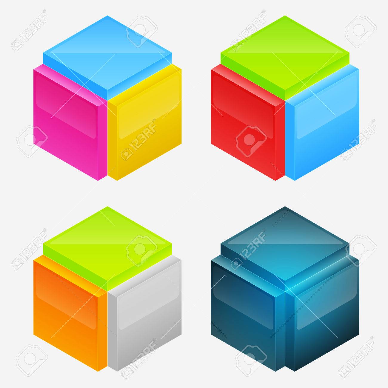 シェーディング正投影のブロックから成っている抽象的な立方体図形と色の層が独立した 簡単に編集するにはのイラスト素材 ベクタ Image