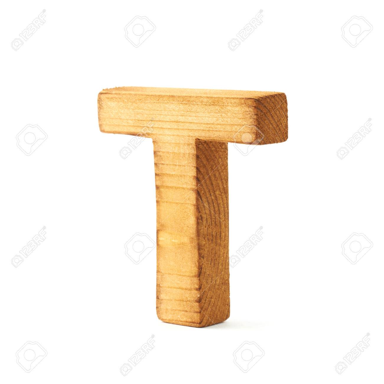 single capital block wooden letter t isolated over the white stock block letter t