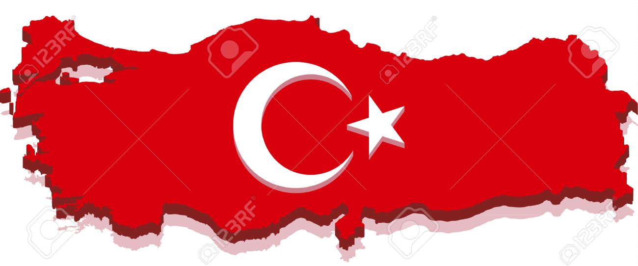 turkey map with turkish flag 3d isolated on white background