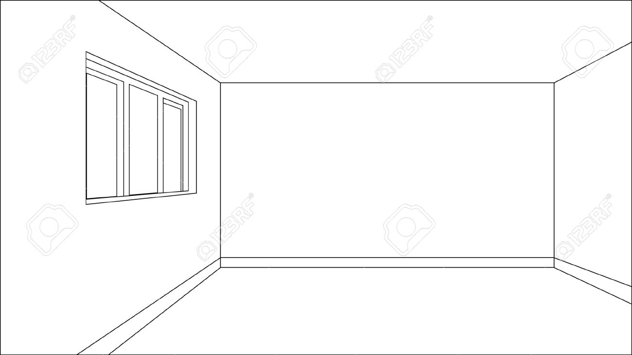 virtual model room sketch with only outer lines of the shapes