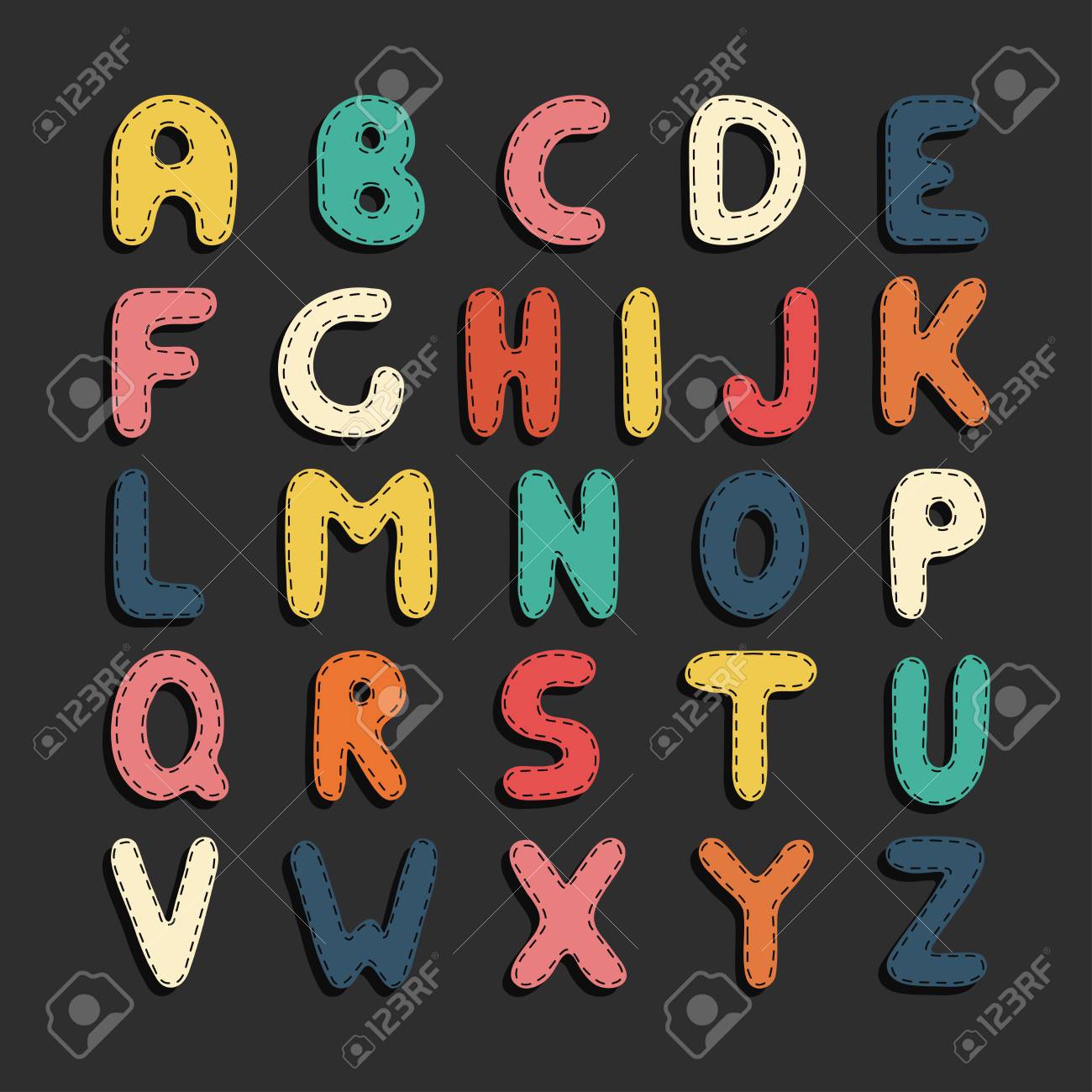 Polices Rigolotes De Dessin Anime Colore Alphabet Anglais Des Enfants Clip Art Libres De Droits Vecteurs Et Illustration Image 84956903