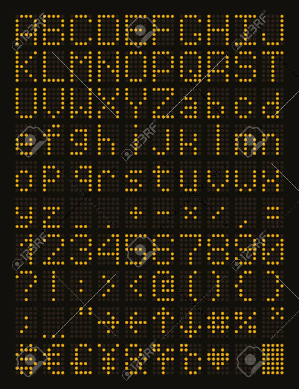 黄色の Led フォント デジタル文字と数字のイラスト素材 ベクタ Image