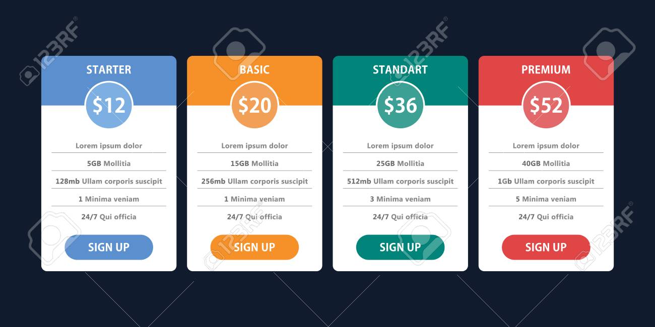 pricing table template for business plan royalty free cliparts