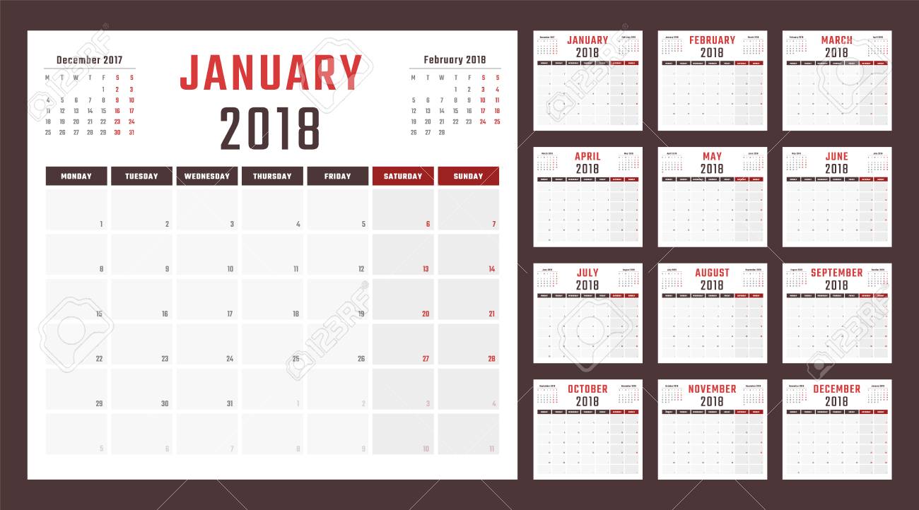 diseño del calendario 2018 año ilustraciones vectoriales clip art