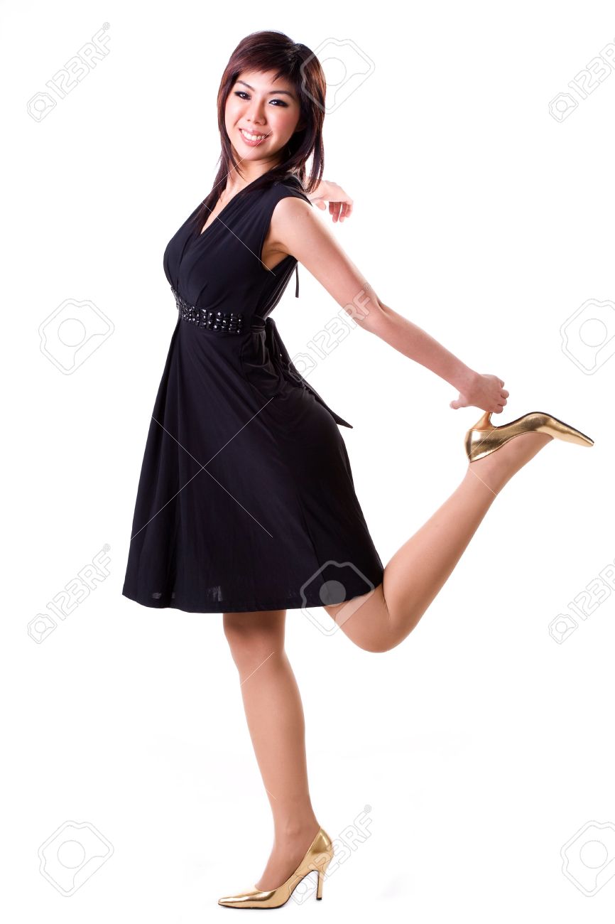 black dress and white heels