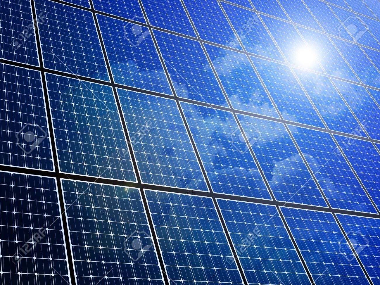 Array of solar panels with blue sky reflection - 19870107 Array of solar panels with blue sky reflection - 19870107