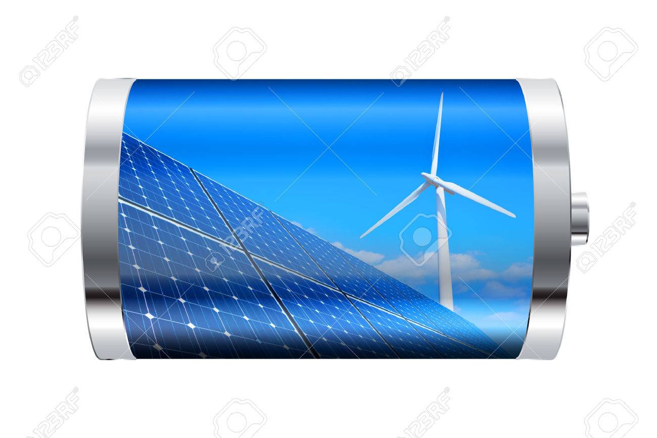 Battery containing solar panels and wind turbine - 23859234 Battery containing solar panels and wind turbine - 23859234