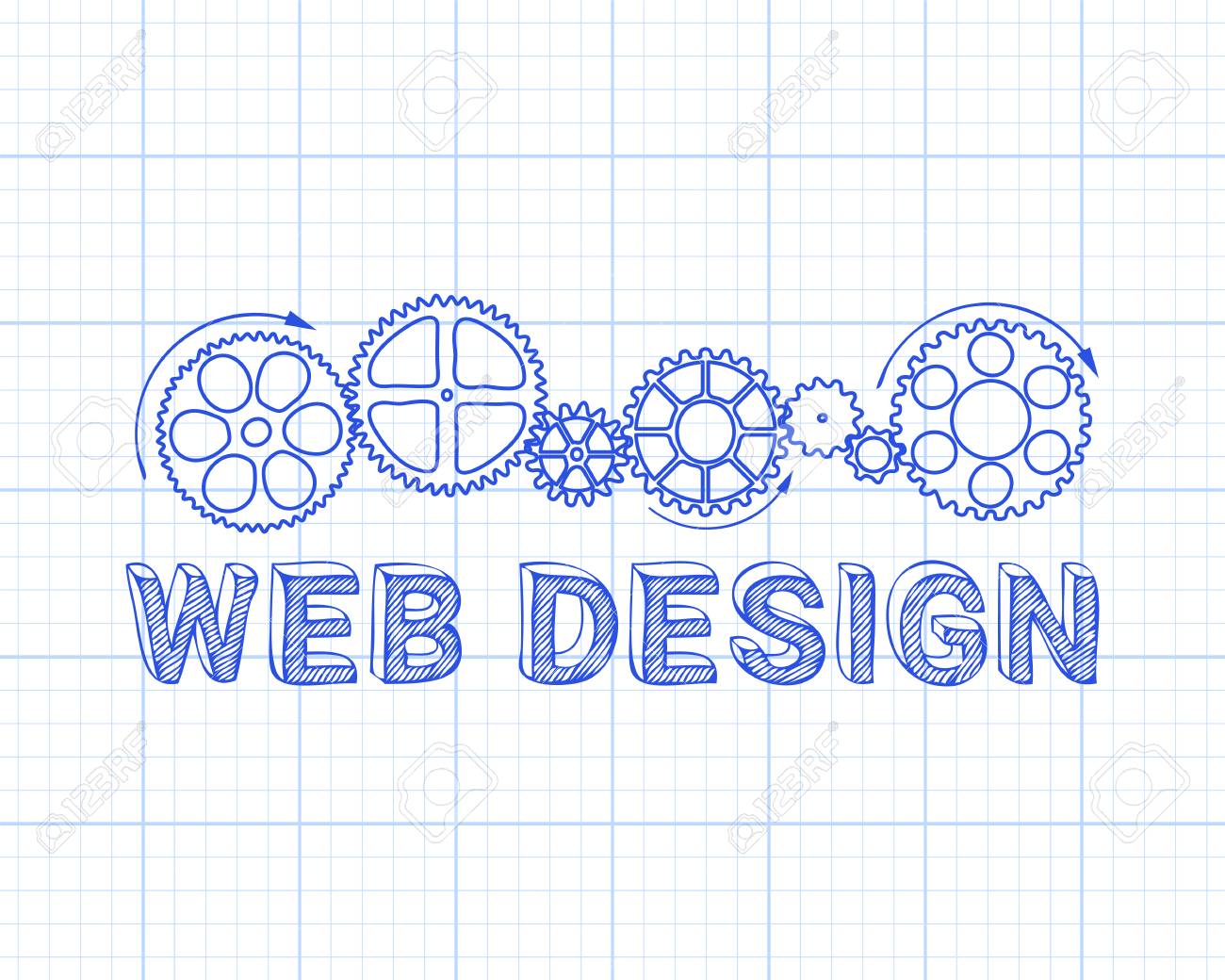 web design in hand drawn letters with gear wheels on graph paper web based graph paper