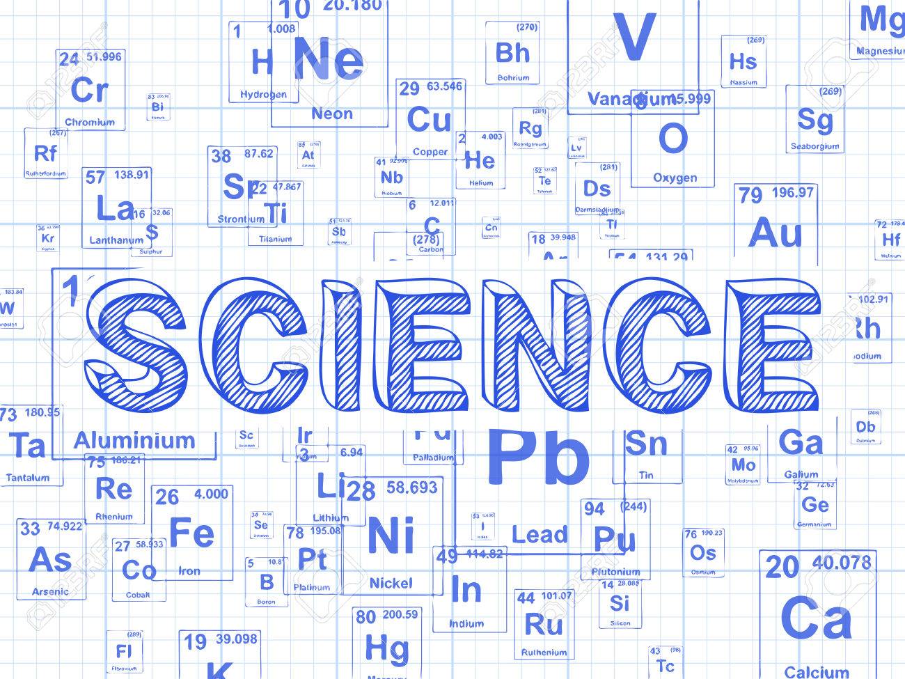 science word on periodic table symbols graph paper background