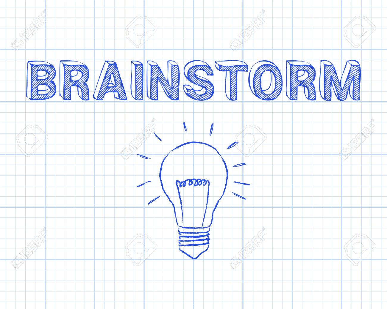 hand drawn brainstorm sign and light bulb on graph paper royalty light graph paper