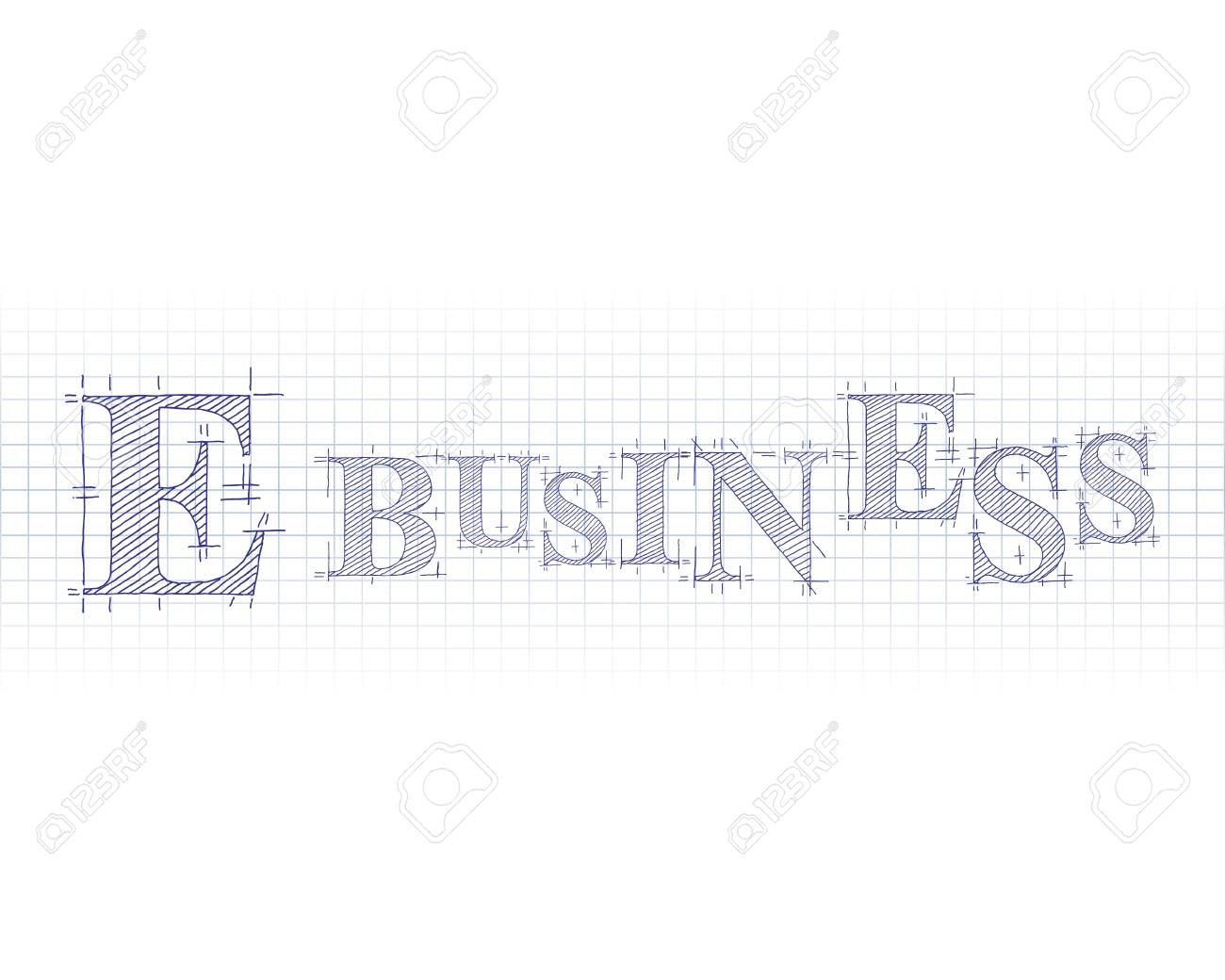 e business word in technical drawing on graph paper royalty free