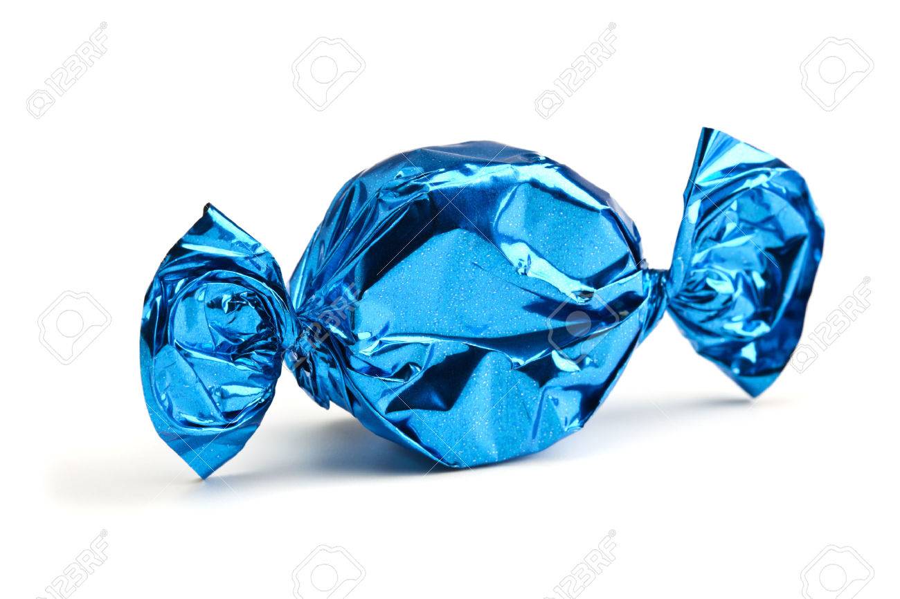 candy in blue wrapper isolated on white blue wrapper candy