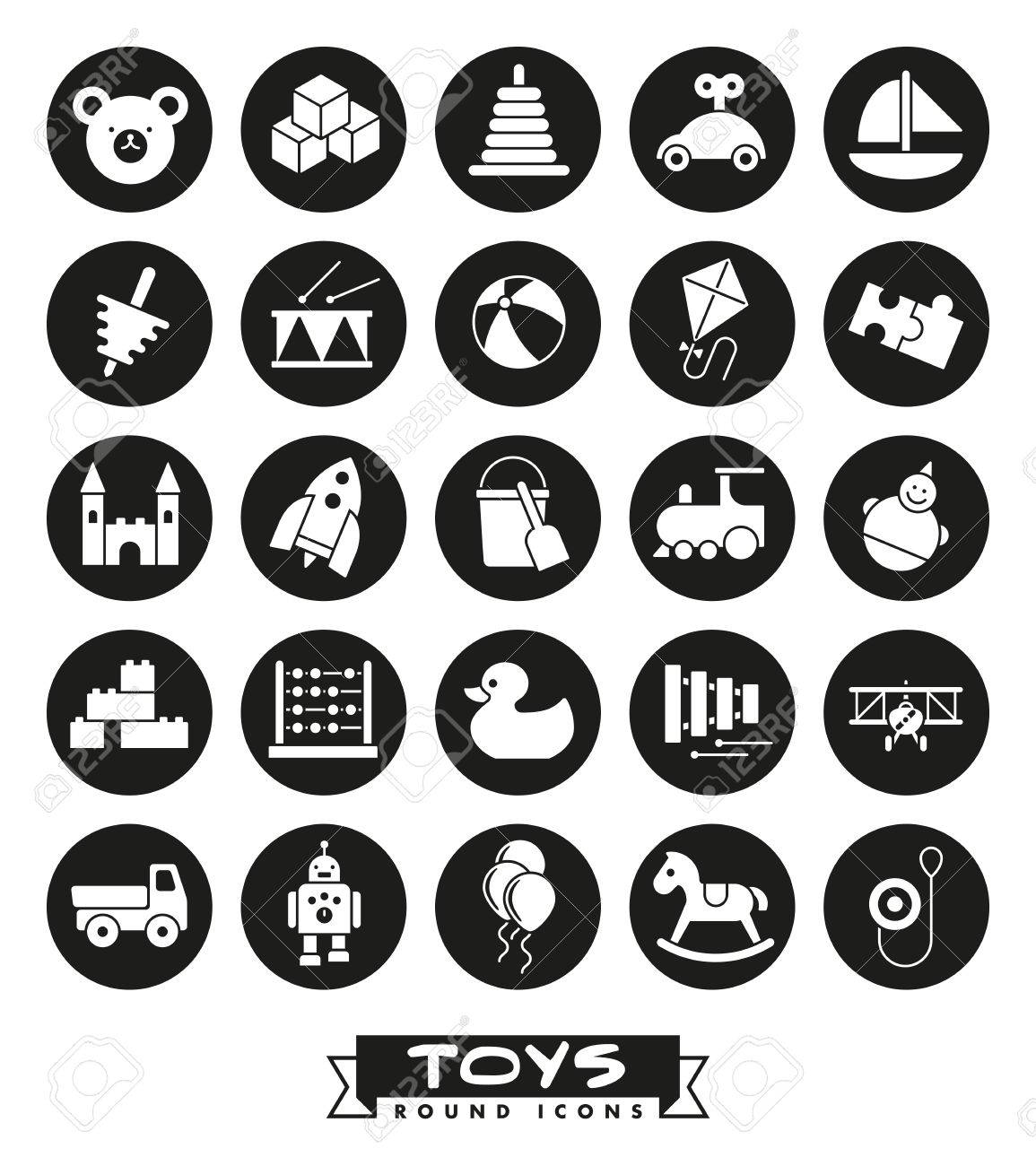黒一色のコレクション ラウンドの子供おもちゃアイコンのイラスト素材 ベクタ Image