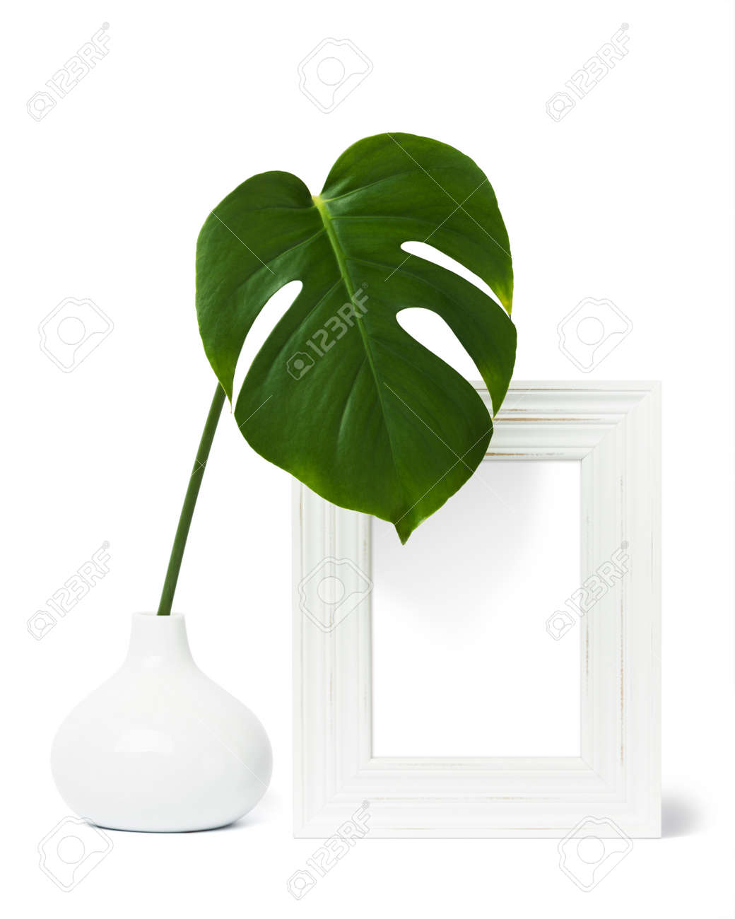 Download Shabby White Vertical Picture Frame Mockup With Monstera Leaf Stock Photo Picture And Royalty Free Image Image 158823901