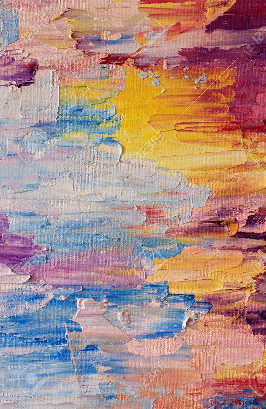 カラフルな明るいキャンバス油絵の背景の写真素材・画像素材 Image